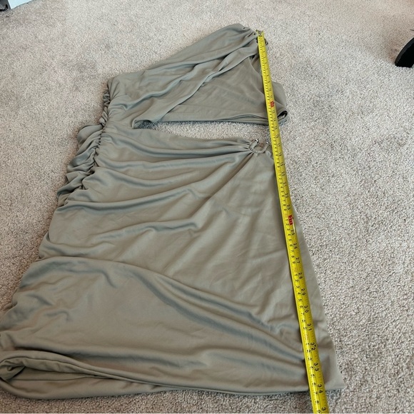 Zara khaki green draped ruched one shoulder asymmetrical cut-out mini dress XL - Picture 9 of 16